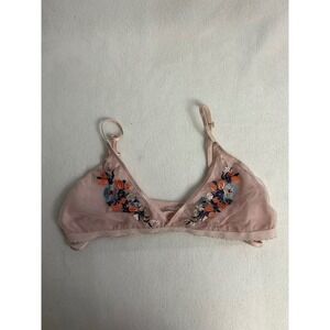 Coquette Floral IJAK Womens Large Pink Embroidered Mesh Triangle Bralette Bra